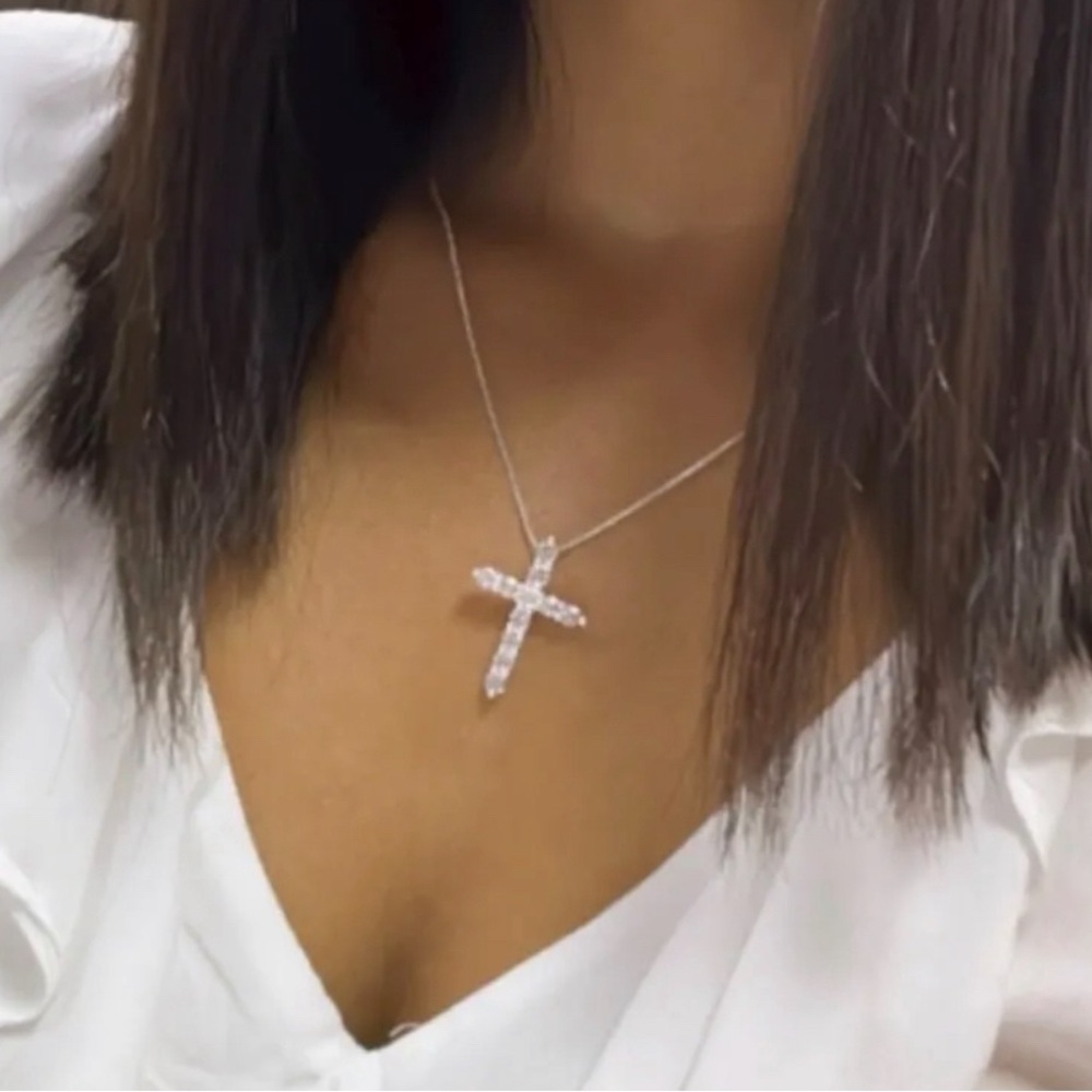 Cross Necklace Sterling Silver and Moissanite